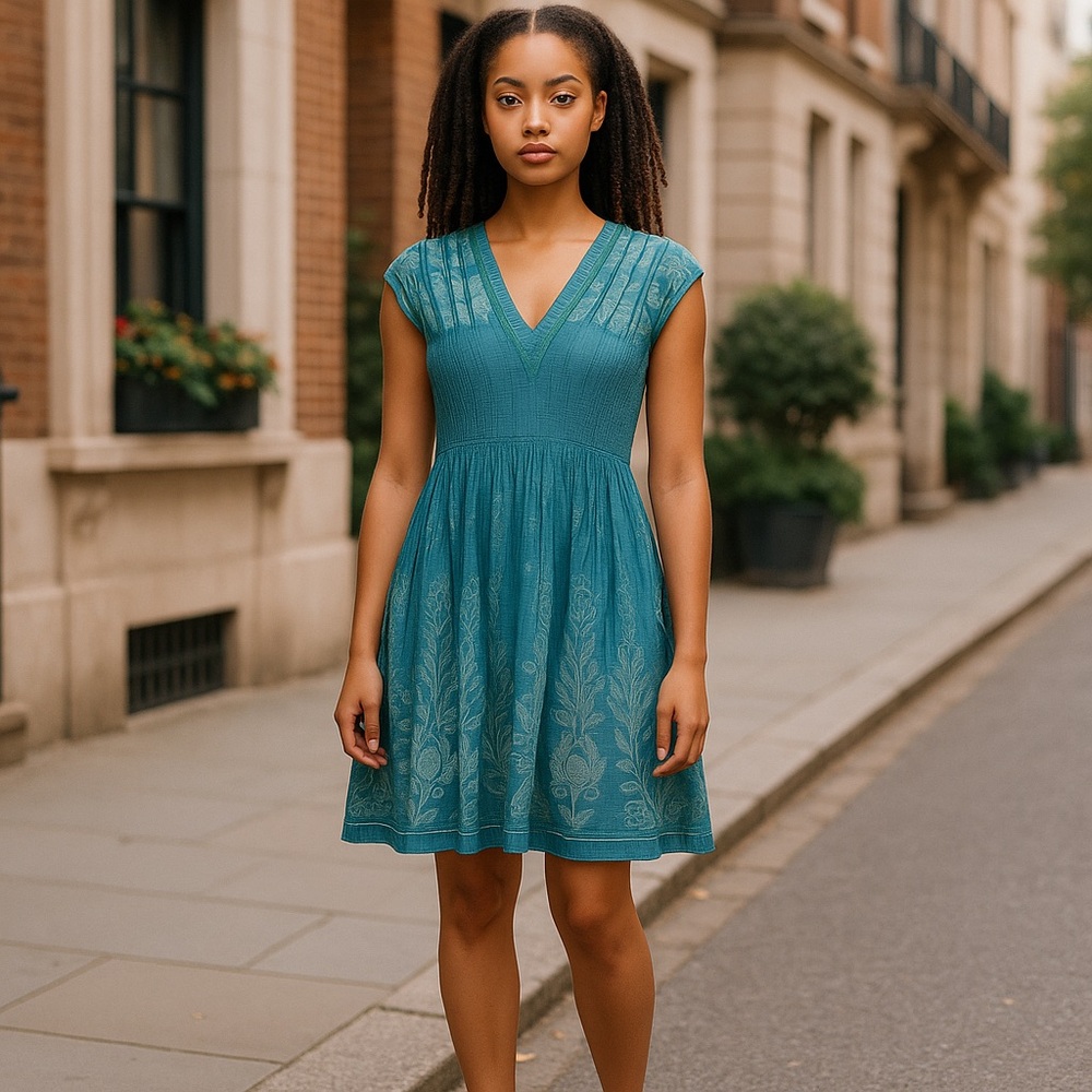 Elegant Teal V-Neck Dress